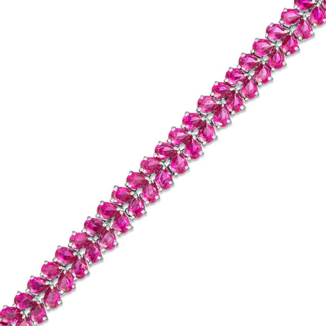 Pear-Shaped Lab-Created Ruby Mirrored Double Row Bracelet in Sterling Silver - 7.25"