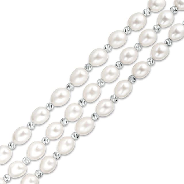 ImperialÂ® Freshwater Cultured Pearl and Diamond-Cut Bead Triple Strand Bracelet with Sterling Silver Clasp-7.25"