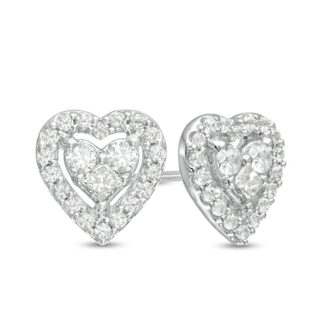 1/2 CT. T.w. Diamond Heart-Shaped Stud Earrings in 10K White Gold