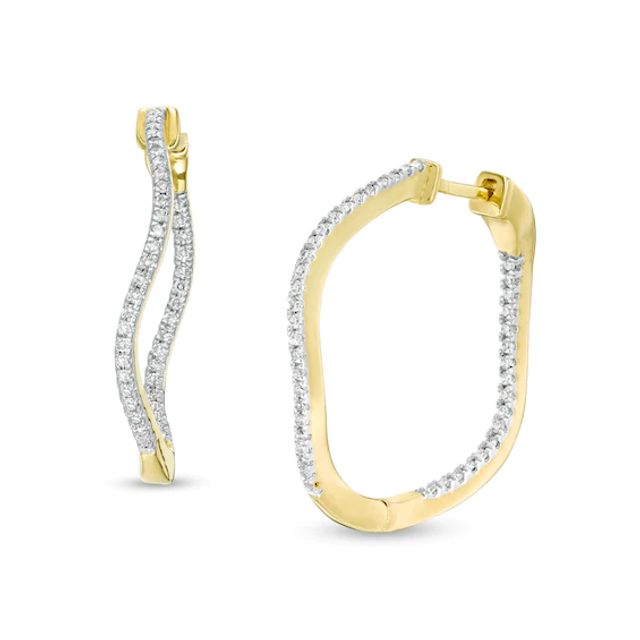 1/4 CT. T.w. Diamond Wavy Inside-Out Hoop Earrings in 10K Gold