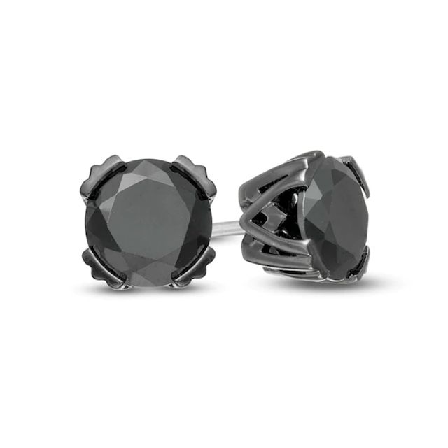 Vera Wang Men CT. T.w. Black Diamond Solitaire Stud Earrings in Sterling Silver with Black Ruthenium