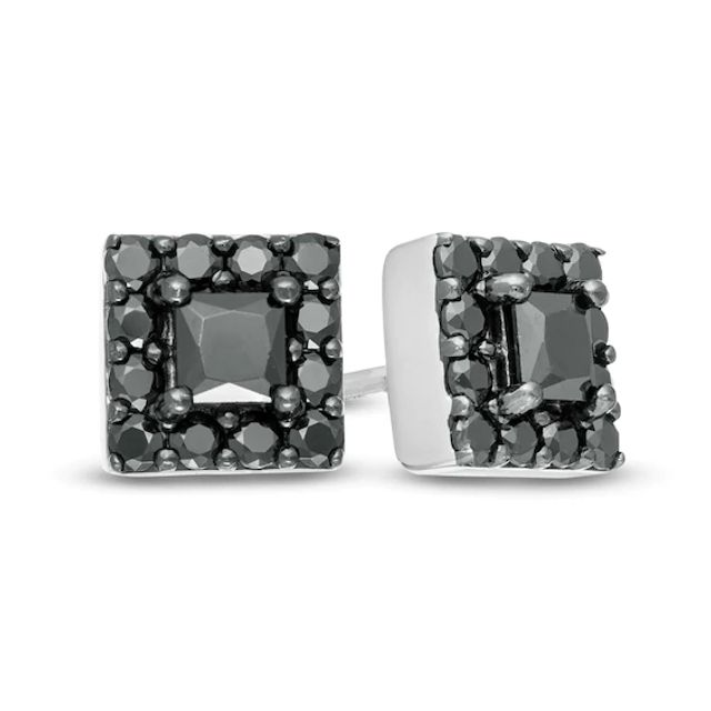 Vera Wang Men 1 CT. T.w. Square-Cut Black Diamond Frame Stud Earrings in Sterling Silver with Black Rhodium