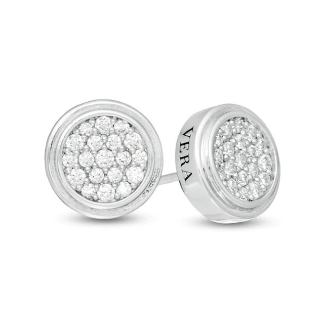 Vera Wang Men 1/2 CT. T.w. Composite Diamond Stepped Border Round Stud Earrings in Sterling Silver