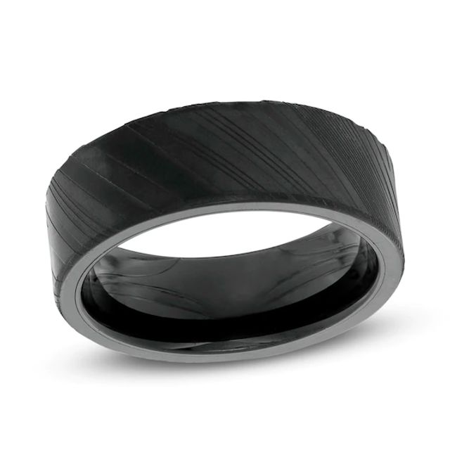 Men's 8.0mm Wood Grain Textured Wedding Band in Black IP Tantalum - Size 10