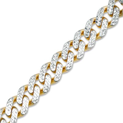 Men's 9.5mm Diamond-Cut Curb Chain Bracelet in Hollow 14K Two-Tone Gold - 8.25"