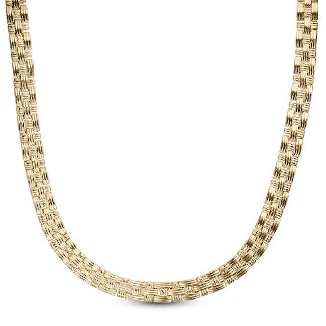 9.5mm Textured Basket Weave Link Necklace in 14K Gold - 17"