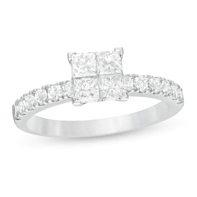 1 CT. T.w. Quad Princess-Cut Diamond Engagement Ring in 14K White Gold