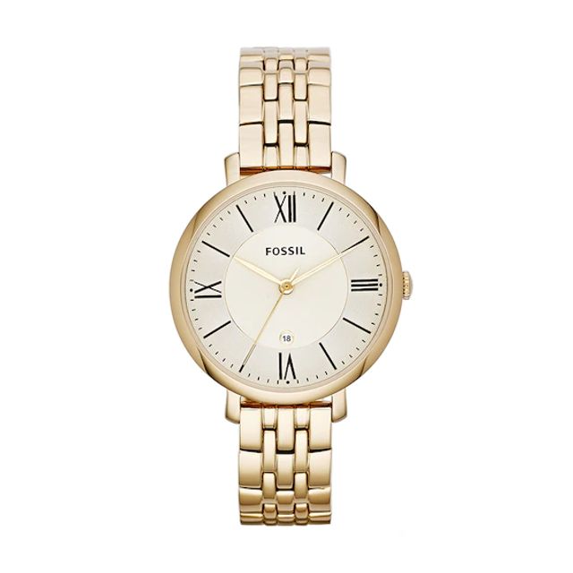 Ladies' Fossil Jacqueline Gold-Tone Watch with Champagne Dial (Model: Es3434)