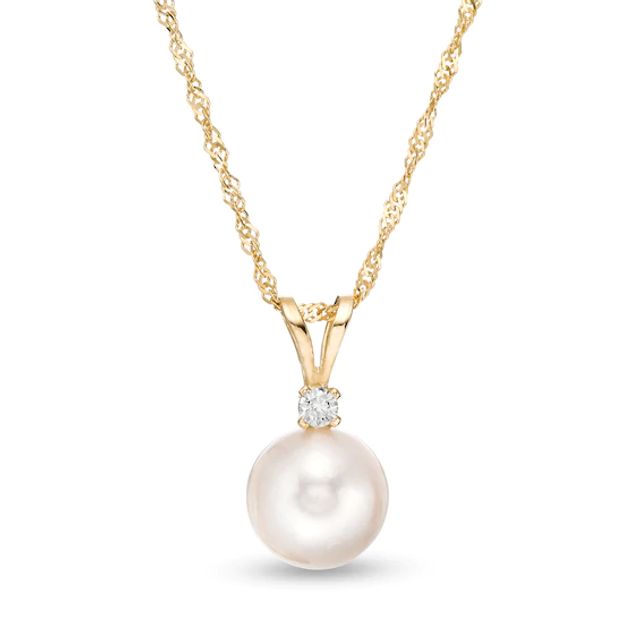 ImperialÂ® 7.5-8.0mm Cultured Akoya Pearl and Diamond Accent Pendant in 14K Gold