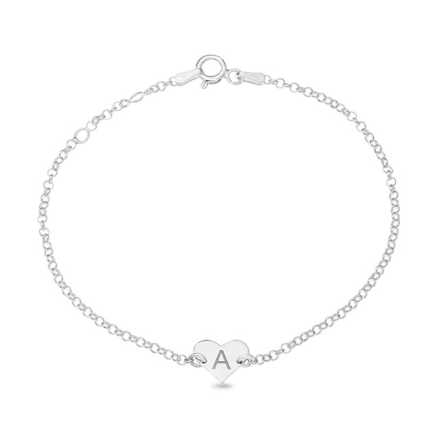 Engravable Uppercase Double Initial Reversible Heart Disc Bracelet in Sterling Silver (2 Initials) - 6.5"