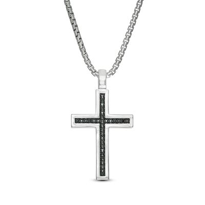 Vera Wang Men 1/4 CT. T.w. Black Diamond Cross Pendant in Sterling Silver - 22"