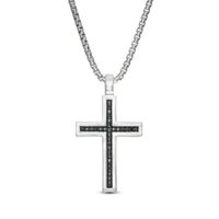 Vera Wang Men 1/4 CT. T.w. Black Diamond Cross Pendant in Sterling Silver - 22"