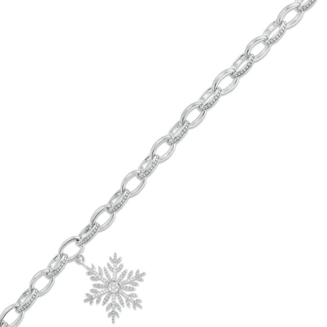 1/10 CT. T.w. Diamond Snowflake Charm Bracelet in Sterling Silver - 7.5"