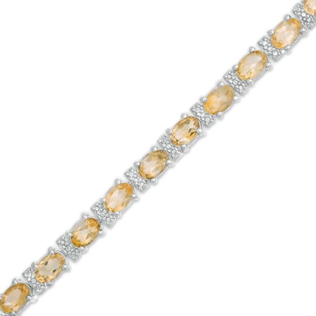 Oval Citrine and Diamond Accent Tennis Bracelet in Sterling Silver - 7.5"