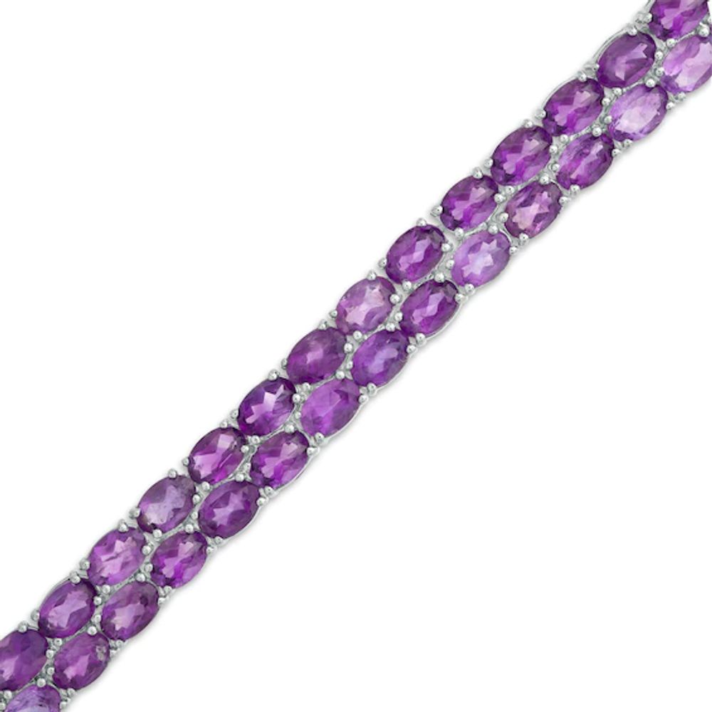 Oval Amethyst Double Row Bracelet in Sterling Silver - 7.25"