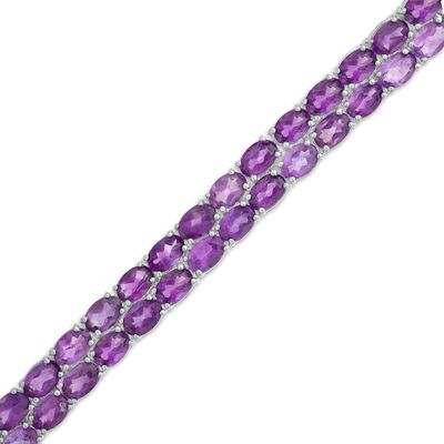 Oval Amethyst Double Row Bracelet in Sterling Silver - 7.25"
