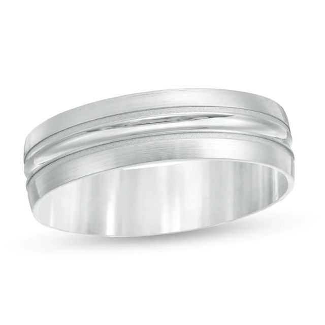 Zales Men's 6.0mm Comfort Fit Wedding Band in Sterling Silver