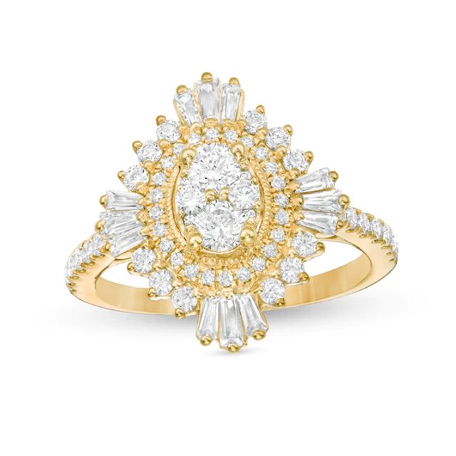 1-1/4 CT. T.w. Composite Diamond Oval Starburst Frame Ring in 14K Gold