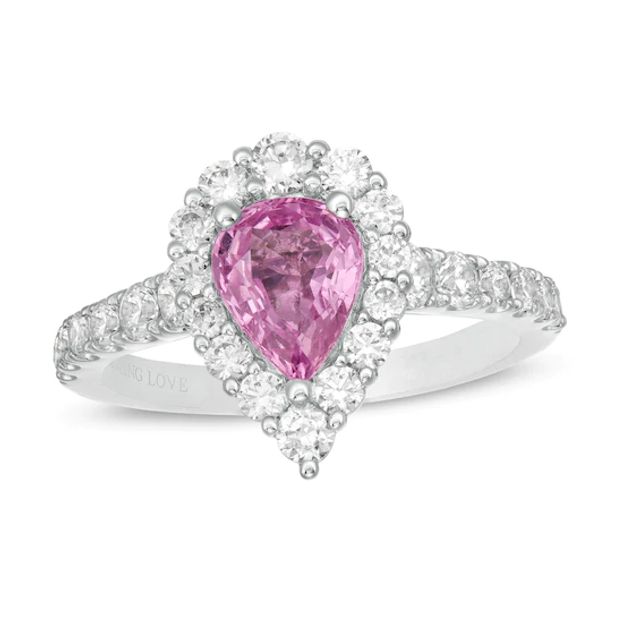 Vera Wang Love Collection Certified Pear-Shaped Pink Sapphire and 1 CT. T.w. Diamond Engagement Ring in 14K White Gold