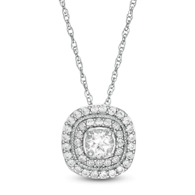 5.0 mm Lab-Created White Sapphire Double Cushion Frame Pendant in Sterling Silver