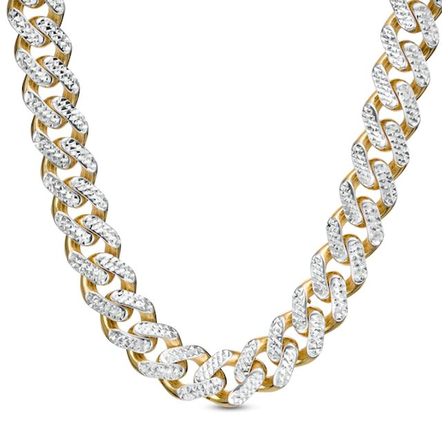 11.3mm Diamond-Cut Curb Chain Necklace in Hollow 14K Two-Tone Gold - 24"