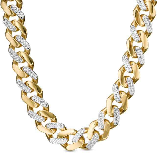 11.3mm Diamond-Cut Alternating Curb Chain Necklace in 14K Two-Tone Gold - 24"