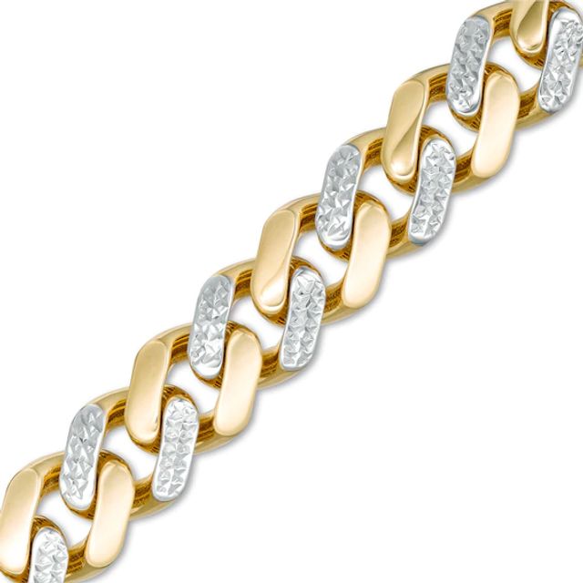 11.3mm Diamond-Cut Alternating Curb Chain Bracelet in 14K Two-Tone Gold - 8.5"