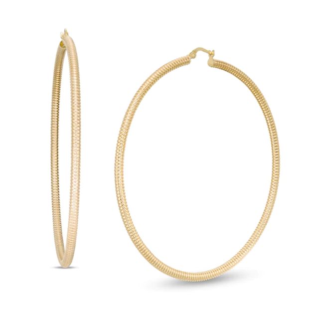 78.0mm Textured Tube Hoop Earrings in 14K Gold