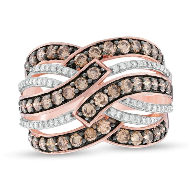 1-1/2 CT. T.w. Champagne and White Diamond Multi-Row Ring in 10K Rose Gold