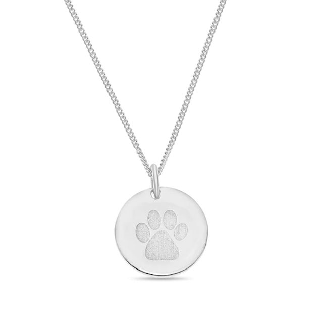 Engravable Uppercase Name Textured Paw Print Disc Pendant in Sterling Silver (1 Line)