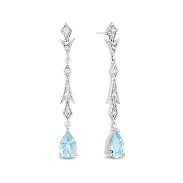Enchanted Disney Elsa Pear-Shaped Aquamarine and 1/6 CT. T.w. Diamond Frost Drop Earrings in Sterling Silver