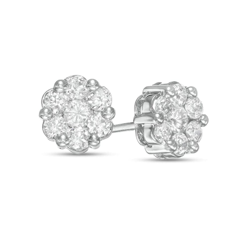 1 CT. T.w. Multi-Diamond Floral Stud Earrings in 10K White Gold