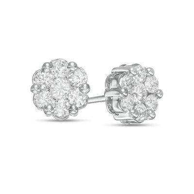 1 CT. T.w. Multi-Diamond Floral Stud Earrings in 10K White Gold