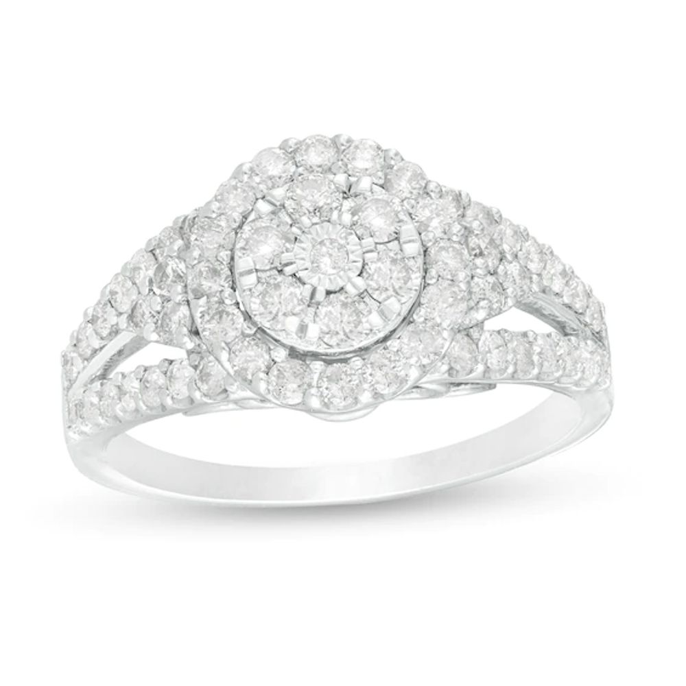 1 CT. T.w. Composite Diamond Double Frame Tri-Sides Ring in 10K White Gold