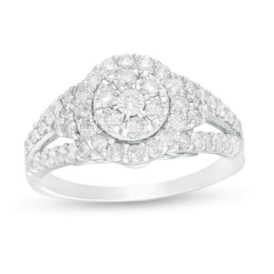 1 CT. T.w. Composite Diamond Double Frame Tri-Sides Ring in 10K White Gold