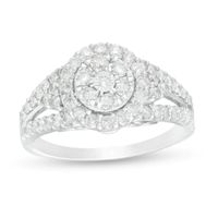 1 CT. T.w. Composite Diamond Double Frame Tri-Sides Ring in 10K White Gold