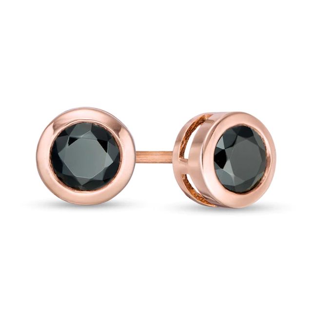 1 CT. T.w. Black Diamond Bezel-Set Solitaire Stud Earrings in 10K Rose Gold