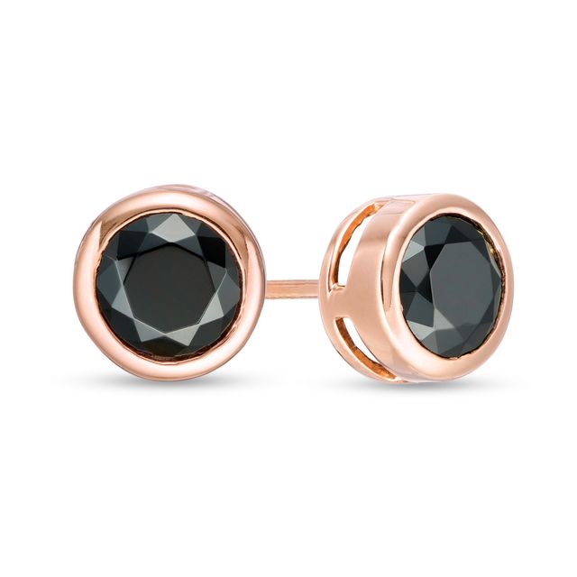 2 CT. T.w. Black Diamond Bezel-Set Solitaire Stud Earrings in 10K Rose Gold