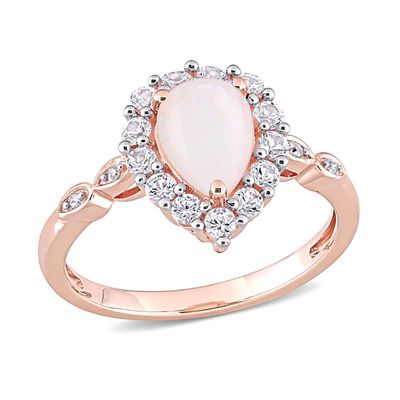 Pear-Shaped Opal and Lab-Created White Sapphire Diamond Accent Frame Ring 10K Rose Gold