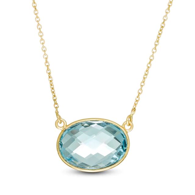 Sideways Oval Sky Blue Topaz Solitaire Necklace in 10K Gold
