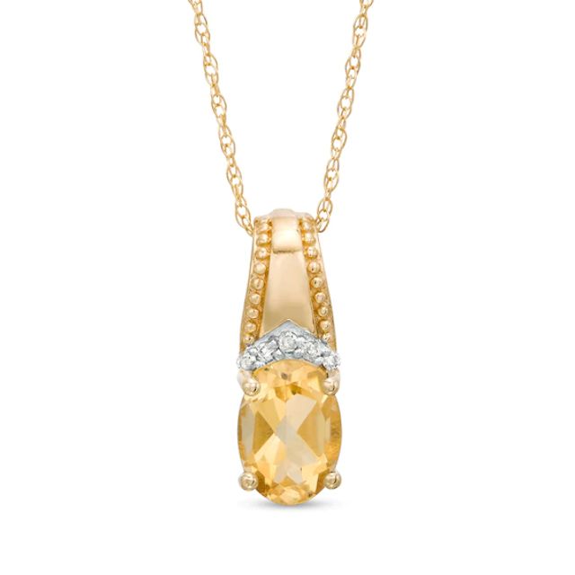 Oval Citrine and Diamond Accent Beaded Drop Pendant in 10K Gold