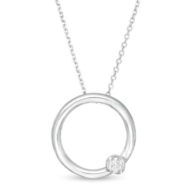 White Sapphire Frame Engravable Photo Circle Pendant in Sterling Silver (1  Image and 4 Lines) | Zales