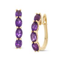 Oval Amethyst Hoop Earrings in 14K Gold