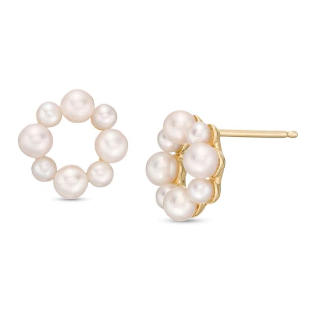 Alternating 2.0-4.0mm Freshwater Cultured Pearl Wreath Stud Earrings in 10K Gold