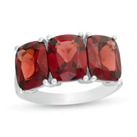 Cushion-Cut Garnet Three Stone Ring in Sterling Silver