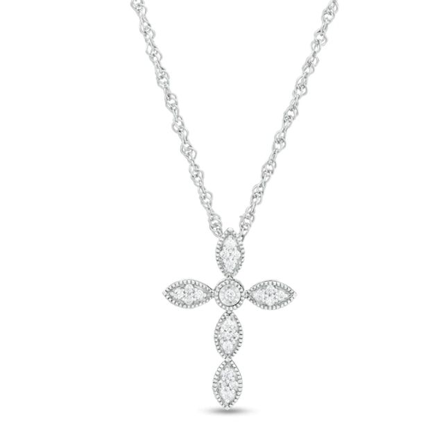 1/10 CT. T.w. Diamond Vintage-Style Marquise Cross Pendant in Sterling Silver