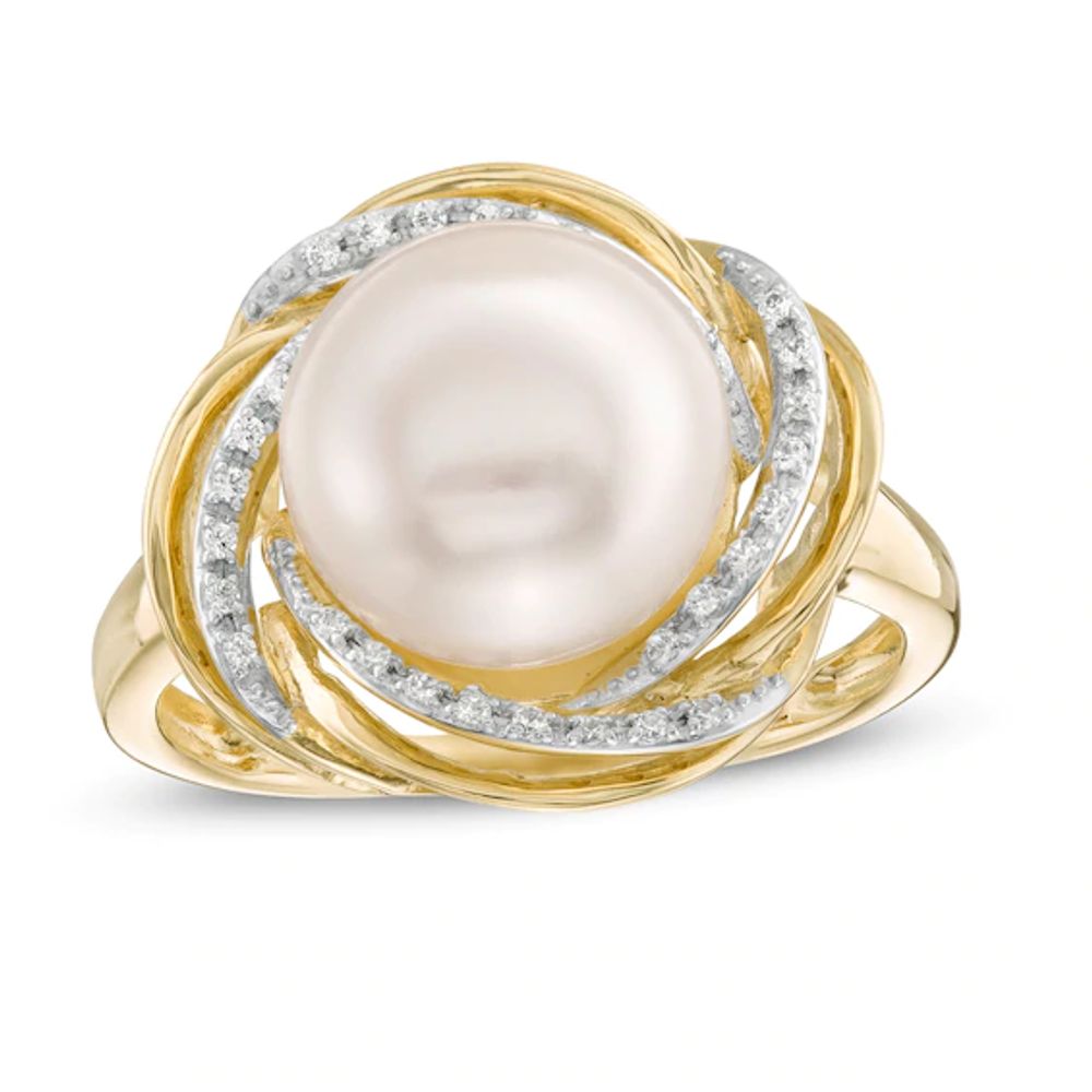 Freshwater Cultured Pearl and Lab-Created White Sapphire Knot Frame Ring in Sterling Silver with 14K Gold Plate