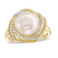 Freshwater Cultured Pearl and Lab-Created White Sapphire Knot Frame Ring in Sterling Silver with 14K Gold Plate