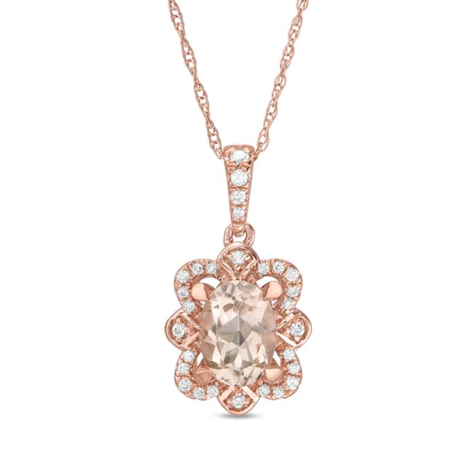 Oval Morganite and 1/10 CT. T.w. Diamond Butterfly Frame Pendant in 10K Rose Gold