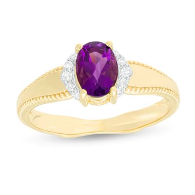 Oval Amethyst and 1/20 CT. T.w. Diamond Collar Frame Vintage-Style Ring in 10K Gold